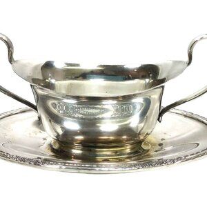 International Silver Camille Silverplate Gravy Boat Attached Underplate Vintage